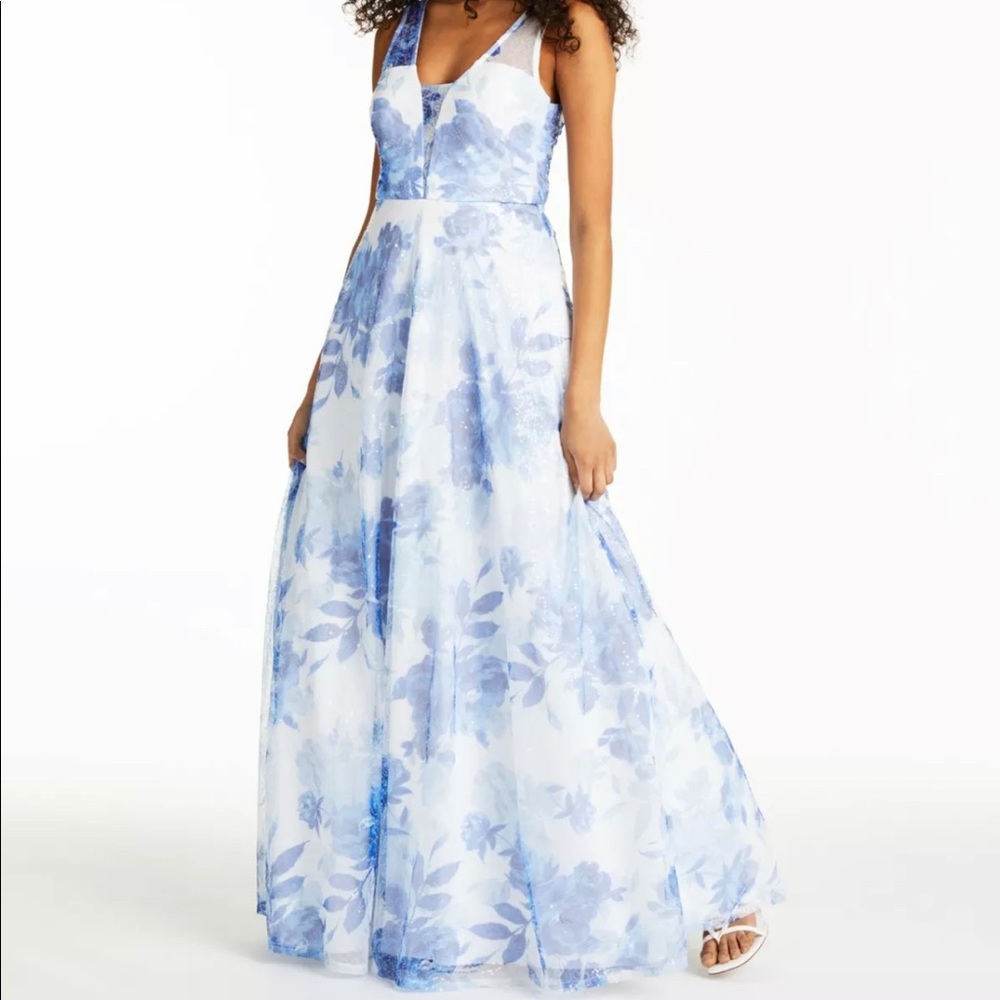 Sequin Floral Prom Dress Bold Blue White